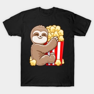 Funny Popcorn Lazy Chill Cute Sloth T-Shirt